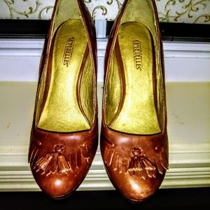 Seychelles sz 7.5 brown leather loafer heels
